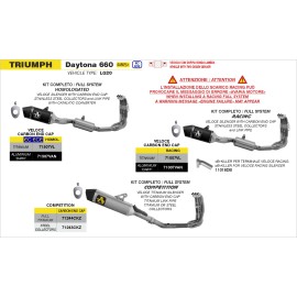 ESCAPE ARROW TRIUMPH DAYTONA 660 '24 RACING FULL SYSTEM ALUMINIUM DARK SILENCER WITH CARBON END CAP + STAINLESS STEEL COLLECTORS