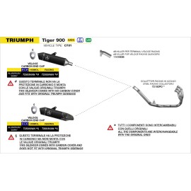 ESCAPE ARROW TRIUMPH TIGER 900 '20/23 RACING         ALUMINIUM VELOCE SILENCER WITH CARBON   END CAP FOR ORIGINAL COLLECTORS