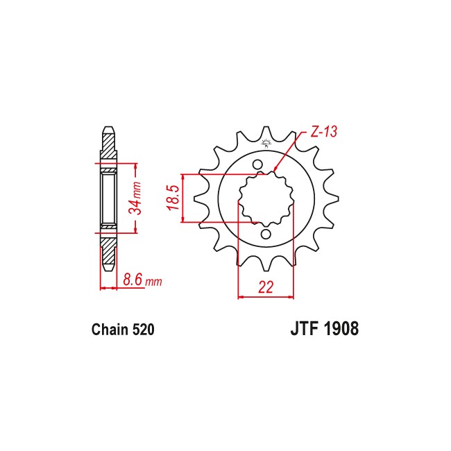 Piñones y Cadenas JT Sprockets PIÑON JT 1908-14 | REBESA.COM
