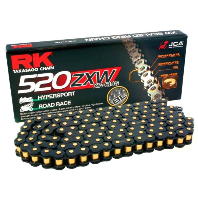 Cadena RK CADENA RK BL520 ZXW 120P CLF ESLABONES NEGRO/ORO para moto | REBESA.COM