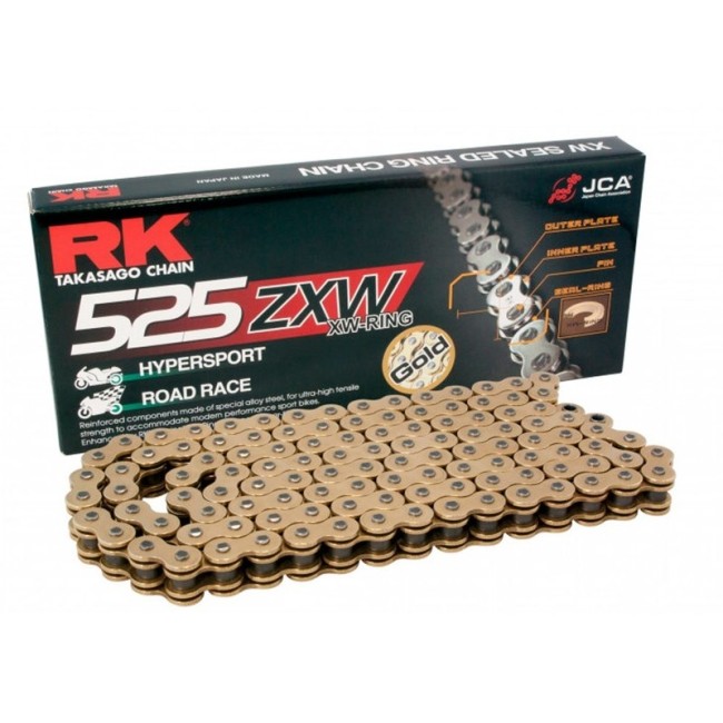 Corrente RK CORRENTE RK GB 525 ZXW 128P ORO para moto | REBESA.COM